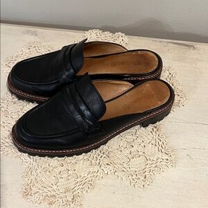 Madewell Black Leather Penny Loafer Mules